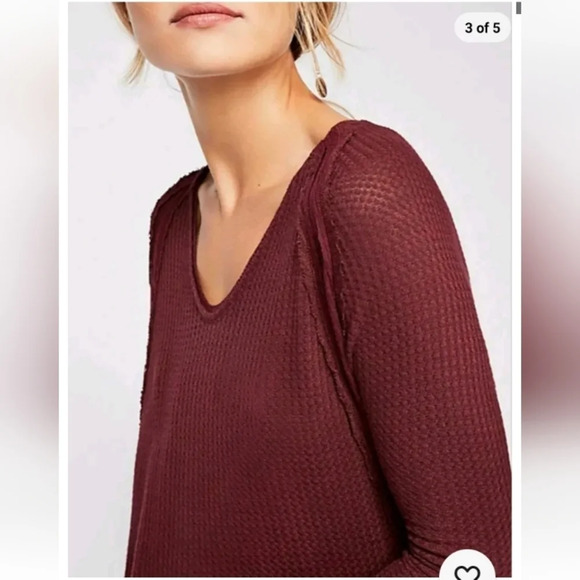 We The Free WINE LONG SLEEVE CURVED Free People CATALINA THERMAL TOP Sz Medium - Picture 4 of 8